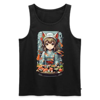Kawaii Anime Sushi Master with Cat Ears - Men's Premium Organic Tank Top - black - Front - Michal (187cm)