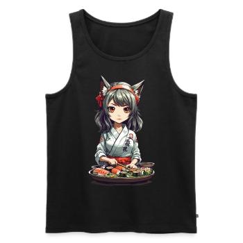 Kawaii Anime Sushi Girl with Cat Ears Design - Men's Premium Organic Tank Top - black - Front - Michal (187cm)