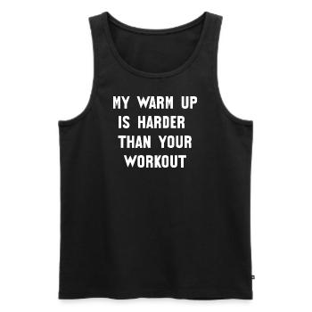 My Warm Up est votre Workout Spruch - Débardeur bio Premium Homme - noir - Devant - Michal (187cm)