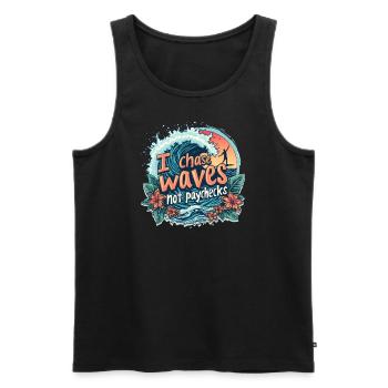 Je chasse les vagues, pas les chèques de paie – Surf et liberté - Débardeur bio Premium Homme - noir - Devant - Michal (187cm)
