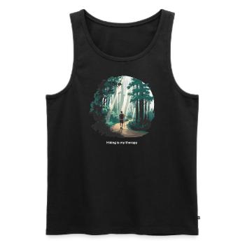 Hiking is My Therapy – Nature & Forest - Men's Premium Organic Tank Top - black - Front - AI Model Male 178 light (178cm)