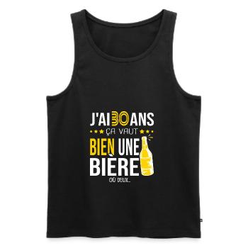 Cadeau d anniversaire 30 ans j ai 30 ans et bière - Débardeur bio Premium Homme - noir - Devant - Michal (187cm)