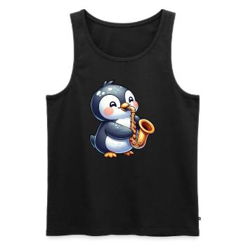 Pinguin Saxofonist Jazz Konzert - Männer Premium Bio Tank Top - Schwarz - Vorne - Michal (187cm)