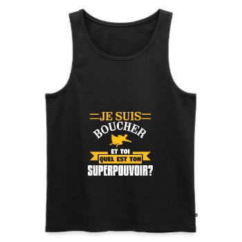 cadeau papa travail anniversaire homme humour - Débardeur bio Premium Homme - noir - Devant - Michal (187cm)