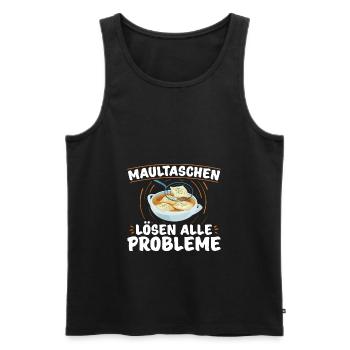 Maultaschen Sprüche | Schwaben Ländle Geschenkidee - Männer Premium Bio Tank Top - Schwarz - Vorne - Michal (187cm)