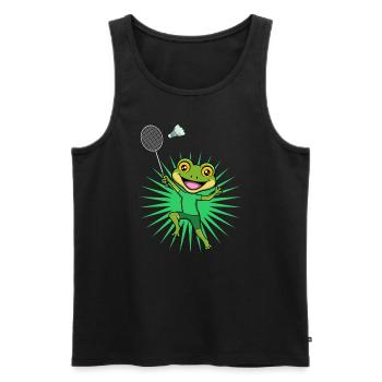 Cute Frog Badminton Player Ironic Hobby Sports - Men's Premium Organic Tank Top - black - Front - AI Model Male 178 light (178cm)