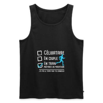 Cadeau coureur marathon humour marathonien running - Débardeur bio Premium Homme - noir - Devant - Michal (187cm)