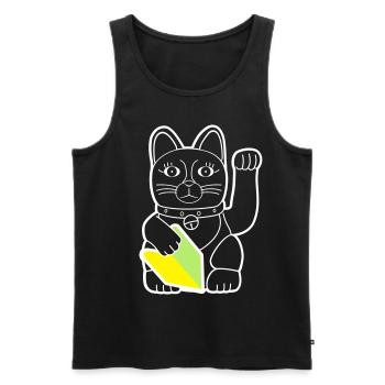 Maneki Neko "Wakaba" - Light Contour - Männer Premium Bio Tank Top - Schwarz - Vorne - AI Model Male 178 light (178cm)