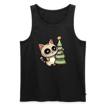 Christmas cat: At the festive Christmas tree - Men's Premium Organic Tank Top - black - Front - AI Model Male 178 light (178cm)