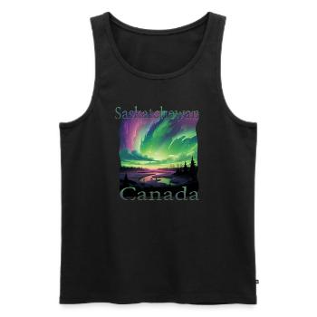 Saskatchewan Northern Lights in Grunge Style - Men's Premium Organic Tank Top - black - Front - Michal (187cm)