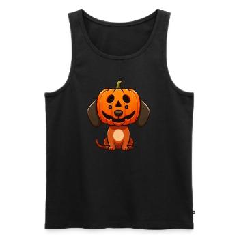 Halloween Teckel Chien Citrouille Dessin animé Mignon - Débardeur bio Premium Homme - noir - Devant - Michal (187cm)