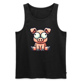 Cute Confused Cartoon Pig Funny Clumsy - Men's Premium Organic Tank Top - black - Front - AI Model Male 178 light (178cm)