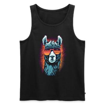 Lama avec lunettes de soleil Llama trekking - Débardeur bio Premium Homme - noir - Devant - Michal (187cm)