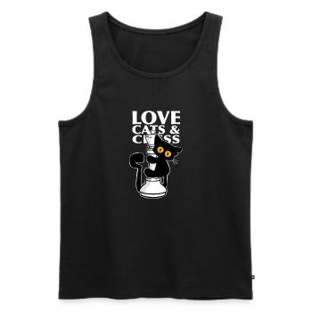 Chat noir mignon, grimpe sur les dames des échecs - Débardeur bio Premium Homme - noir - Devant - Michal (187cm)