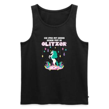 Ich steh mit beiden Beinen fest im Glitzer Einhorn - Männer Premium Bio Tank Top - Schwarz - Vorne - AI Model Male 178 light (178cm)