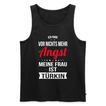 Ma femme est turque - Idée cadeau humour - Débardeur bio Premium Homme - noir - Devant - Michal (187cm)