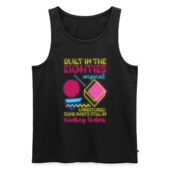 80er Old School Mottoparty Achtziger - Männer Premium Bio Tank Top - Schwarz - Vorne - AI Model Male 178 light (178cm)
