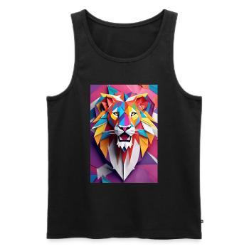 Sunset Monarch: Sculpted Lion Majesty - Men's Premium Organic Tank Top - black - Front - AI Model Male 178 light (178cm)