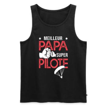 Cadeau papa meilleur papa pilote de parapente - Débardeur bio Premium Homme - noir - Devant - AI Model Male 178 light (178cm)