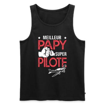 Cadeau papy meilleur papi pilote avion - Débardeur bio Premium Homme - noir - Devant - Michal (187cm)