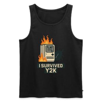 Y2K Pixel-Katastrophe – Ich lebe! - Männer Premium Bio Tank Top - Schwarz - Vorne - AI Model Male 178 light (178cm)