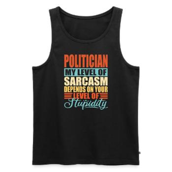 Sarcasme politique Drôle de politicien - Débardeur bio Premium Homme - noir - Devant - AI Model Male 178 light (178cm)