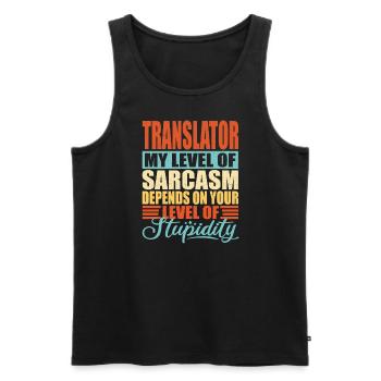 Sarcasme du traducteur - Débardeur bio Premium Homme - noir - Devant - AI Model Male 178 light (178cm)
