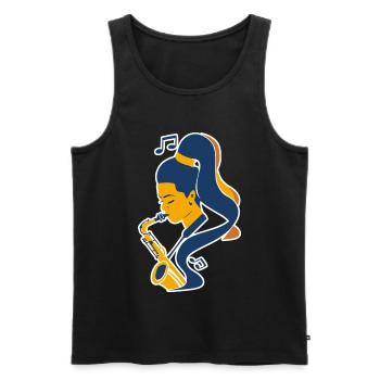Saxophonspielerin Comic Look - Männer Premium Bio Tank Top - Schwarz - Vorne - AI Model Male 178 light (178cm)