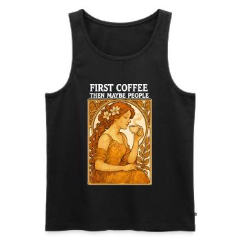 First Coffee Then People Vintage Pinup Gift - Men's Premium Organic Tank Top - black - Front - Michal (187cm)