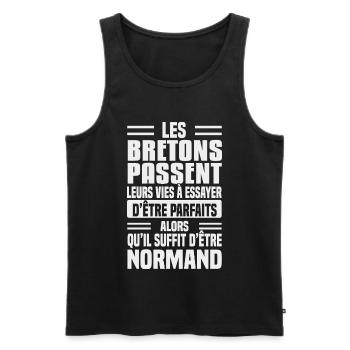 Humour Normand contre Breton - Débardeur bio Premium Homme - noir - Devant - AI Model Male 178 light (178cm)
