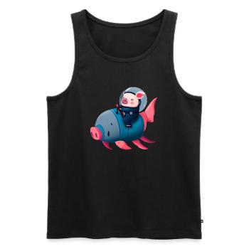 Pig Astronaut sur Pig Rocket - Débardeur bio Premium Homme - noir - Devant - Michal (187cm)
