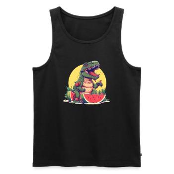 Dino T-Rex with melon and strawberry - Sunset Design - Men's Premium Organic Tank Top - black - Front - AI Model Male 178 light (178cm)