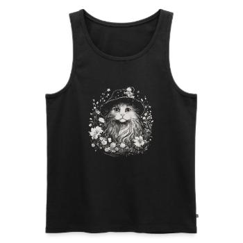 Chat Sorcier Cottagecore - Débardeur bio Premium Homme - noir - Devant - Michal (187cm)