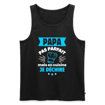 Papa pas parfait en cuisine fête des pères - Débardeur bio Premium Homme - noir - Devant - Michal (187cm)
