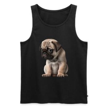 Shy Pug Puppy - Men's Premium Organic Tank Top - black - Front - Michal (187cm)