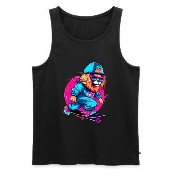 Lustiger Löwe auf Skateboard Skater Skateboarding - Männer Premium Bio Tank Top - Schwarz - Vorne - Michal (187cm)