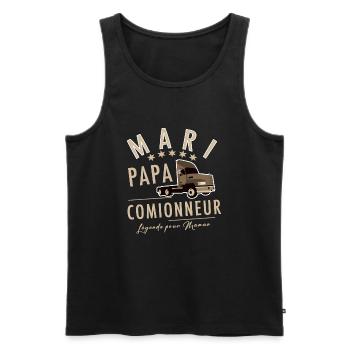 Mari papa camionneur légende pour maman - Débardeur bio Premium Homme - noir - Devant - AI Model Male 178 light (178cm)