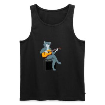 CHAT JOUANT DE LA GUITARE ACOUSTIQUE - Débardeur bio Premium Homme - noir - Devant - AI Model Male 178 light (178cm)