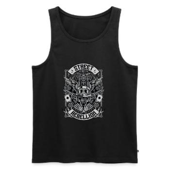 Rue rébellion Motard Rocker Outlaw - Débardeur bio Premium Homme - noir - Devant - AI Model Male 178 light (178cm)