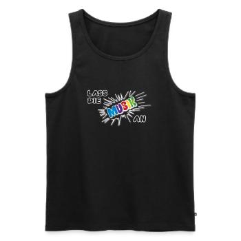 Pow Lass die Musik an - bunt auf dunkel - Männer Premium Bio Tank Top - Schwarz - Vorne - AI Model Male 178 light (178cm)