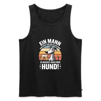 Funny Man Dog Beer - Men's Premium Organic Tank Top - black - Front - Michal (187cm)