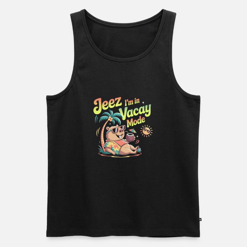 Jeez Vacay Mode Capybara - Männer Premium Bio Tank Top - Schwarz