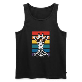 Girafe avec lunettes de soleil coucher de soleil - Débardeur bio Premium Homme - noir - Devant - Michal (187cm)