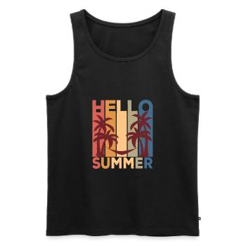 Hello Summer Vintage Palm Trees Hammock Sun Beach - Men's Premium Organic Tank Top - black - Front - AI Model Male 178 light (178cm)