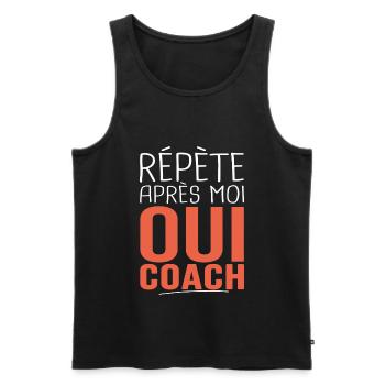 répète après moi oui coach Cadeau Humour coach - Débardeur bio Premium Homme - noir - Devant - AI Model Male 178 light (178cm)