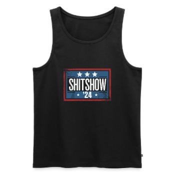 Shitshow 2024 Political Election Parody - Men's Premium Organic Tank Top - black - Front - AI Model Male 178 light (178cm)