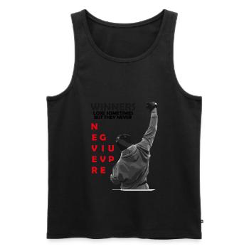 Les gagnants n’abandonnent jamais ! Chemise de motivation - Débardeur bio Premium Homme - noir - Devant - AI Model Male 178 light (178cm)