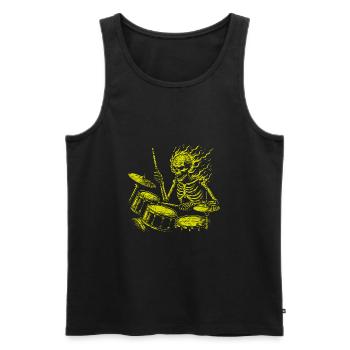 Squelette de crâne de batteur sur la batterie - Débardeur bio Premium Homme - noir - Devant - Michal (187cm)