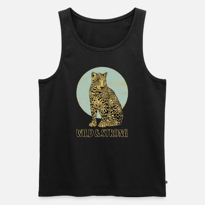 Leopard. Wild and Strong. - Männer Premium Bio Tank Top - Schwarz
