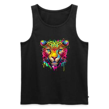 Éclaboussure de peinture arc-en-ciel léopard guépard jaguar - Débardeur bio Premium Homme - noir - Devant - AI Model Male 178 light (178cm)